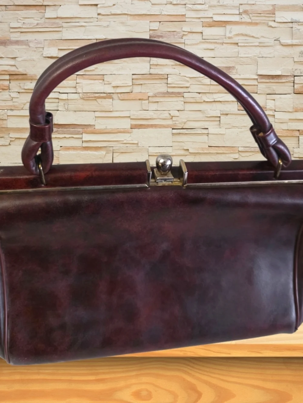 Vintage 1960s Doctor Bag Genuine Leather Frame Satchel Brown Structured Handle